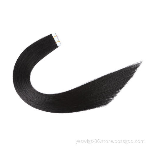 Raw Indian Hair Vendor 100% Unprocessed Virgin Human Hair Piece Tape In  Pure 1# Color Jet Black Indian Temple Hair Double Drawn